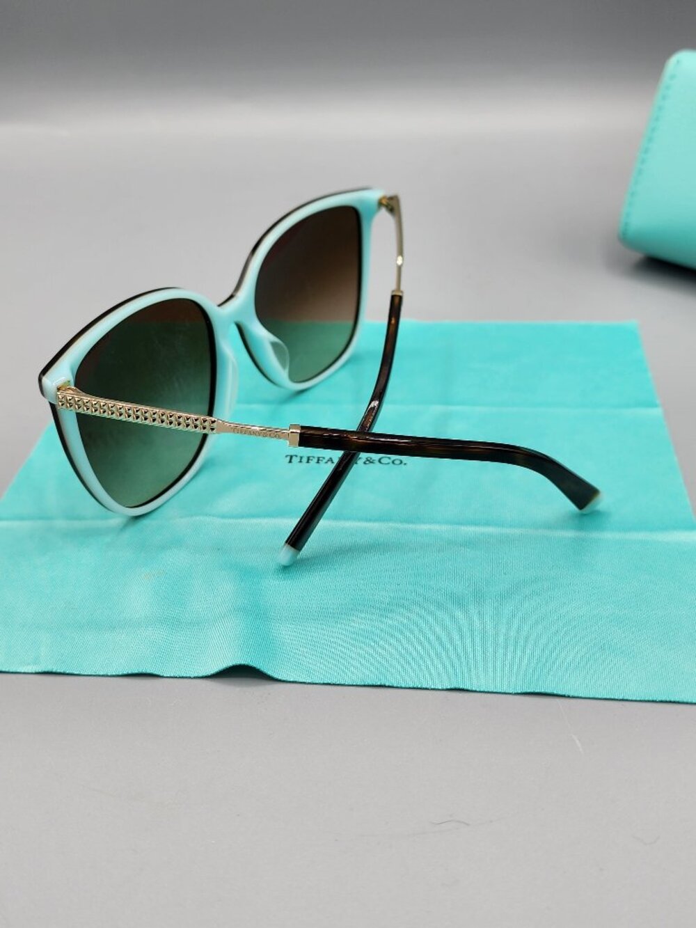 Tiffany & Co TF4184-F Sunglasses Tortoise Havana Tiffany Blue Gold Frame